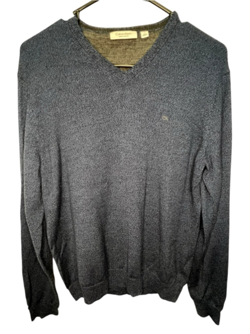 Calvin Klein Navy Blue V-Neck 100% Wool Long Sleeve Pullover Sweater
